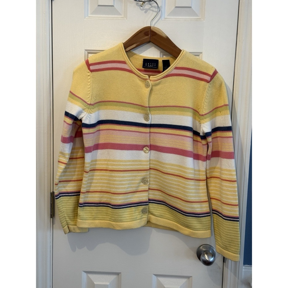 Crazy Horse 100% Cotton Multicolored‎ Button Front Cardigan Sweater Top Size M